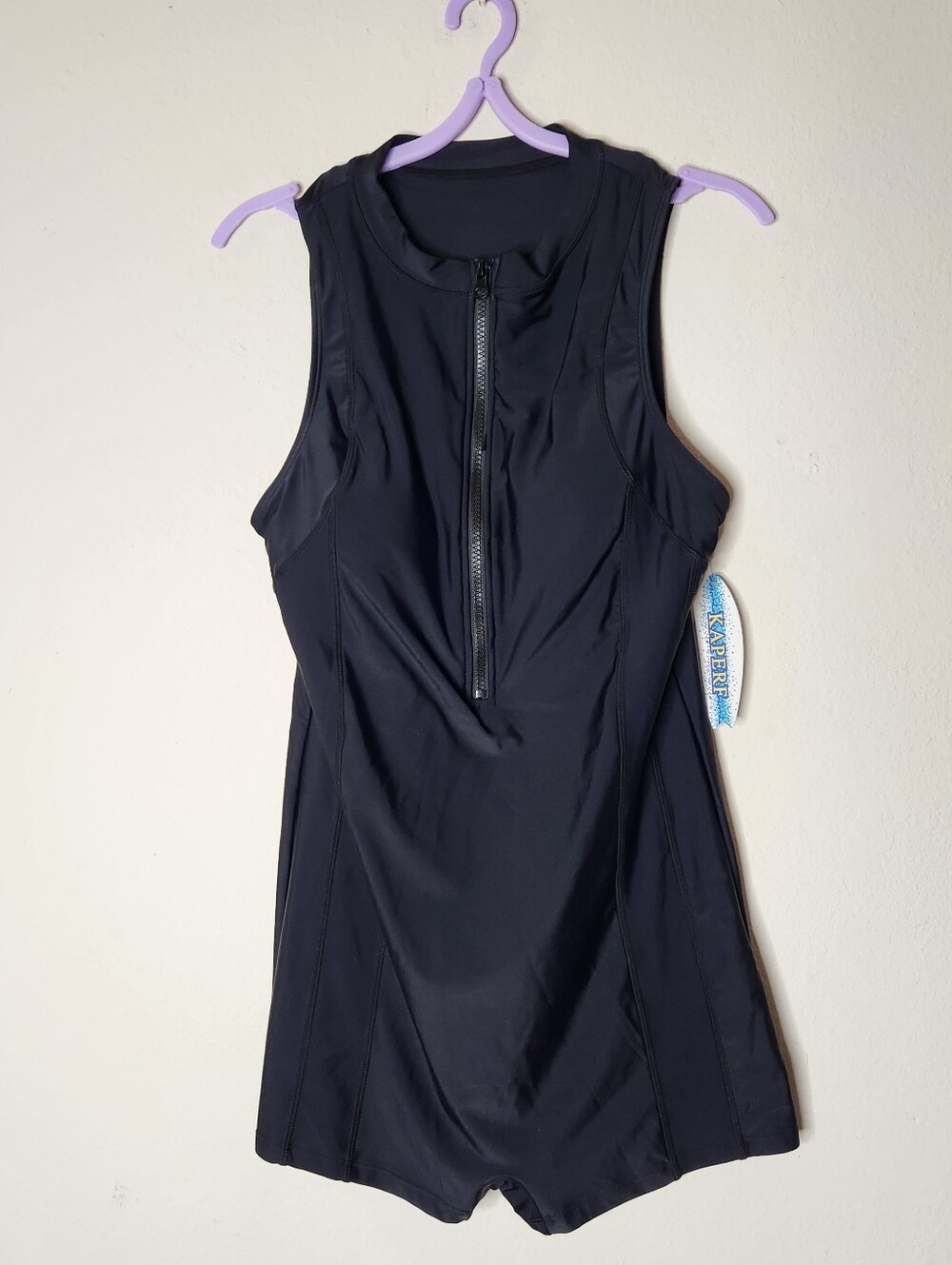 Nwt Kaperf Womens XL Black Half Zip Bodysuit One Piece Swim Suit